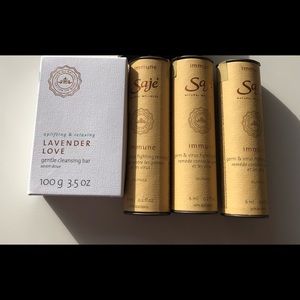 Saje lavender cleansing bar and 5 roll on oils